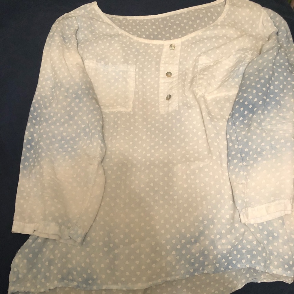 Cute white & blueish blouse with heart detail.